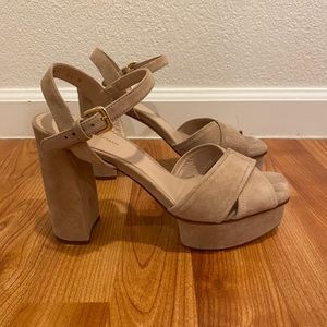 Stuart Weitzman nude suede platform heels